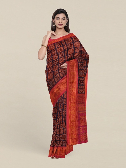 

Pothys Blue & Gold-Toned Floral Zari Saree