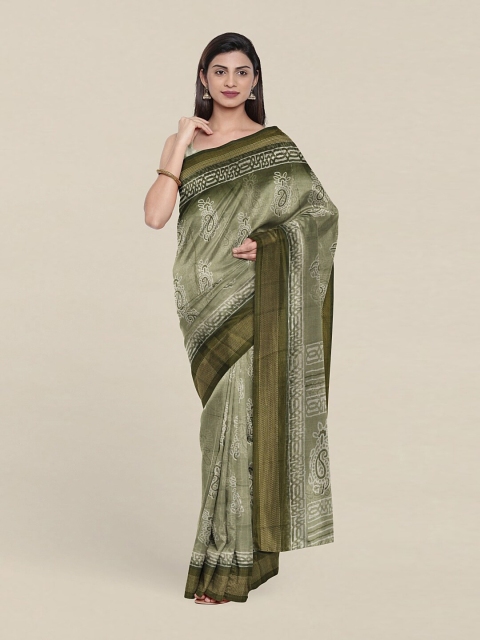 

Pothys Green & White Ethnic Motifs Printed Cotton Saree