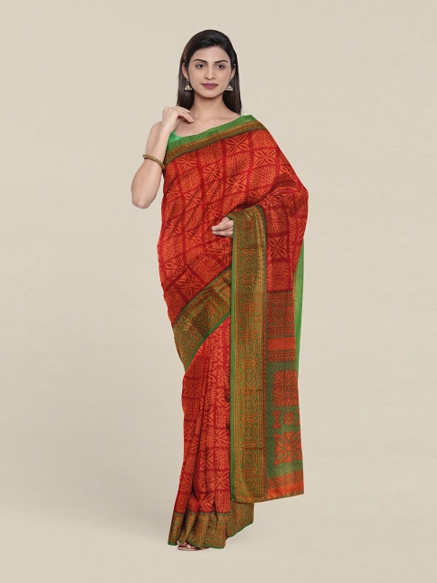 

Pothys Pink & Green Floral Printed Cotton Saree
