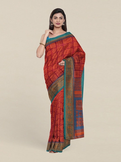 

Pothys Violet & Orange Floral Zari Saree