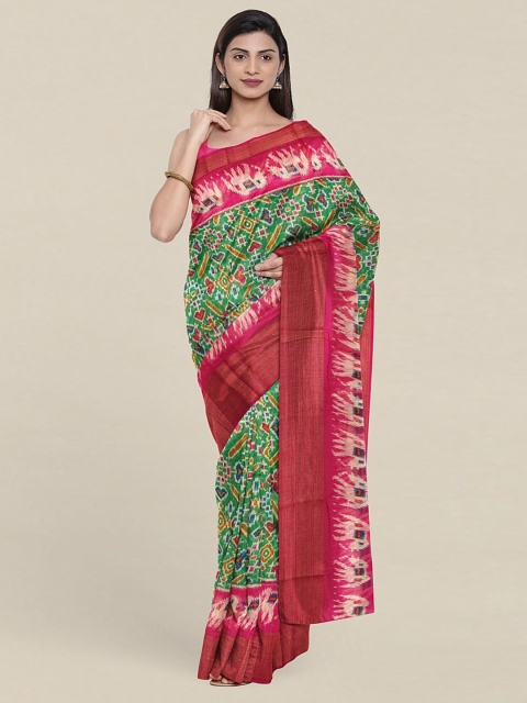 

Pothys Green & Red Ethnic Motifs Saree