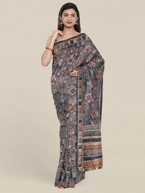 

Pothys Grey & Cream-Coloured Floral Jute Silk Saree