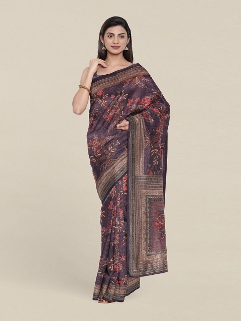 

Pothys Purple & Pink Floral Jute Silk Saree