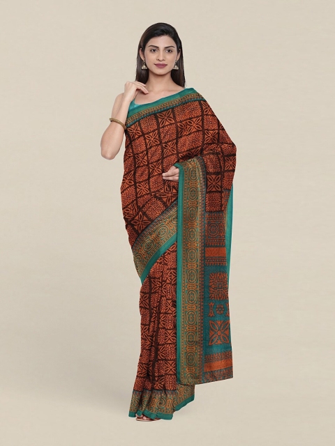 

Pothys Black & Orange Floral Zari Saree