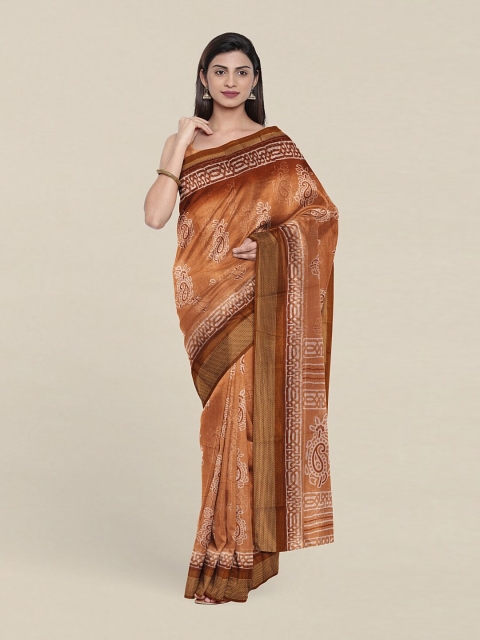 

Pothys Peach-Coloured & Gold-Toned Paisley Zari Saree
