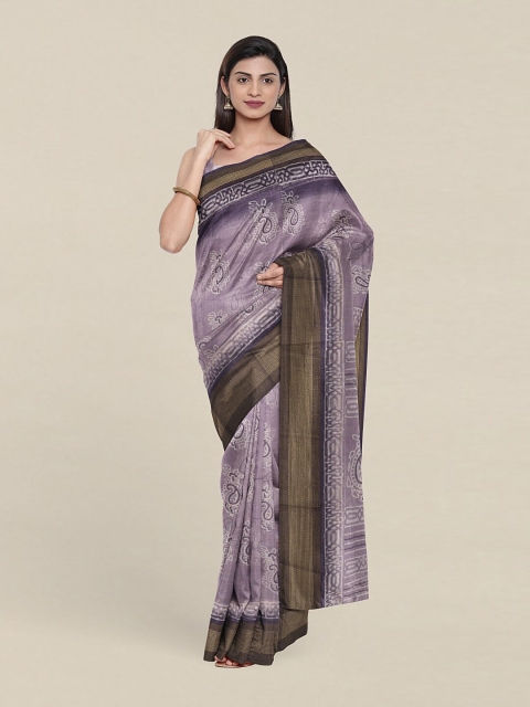 

Pothys Lavender & White Paisley Zari Saree