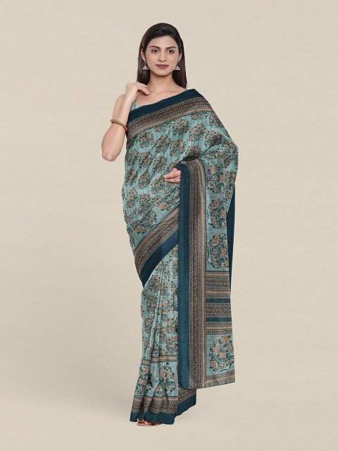 

Pothys Blue & Brown Floral Jute Silk Saree