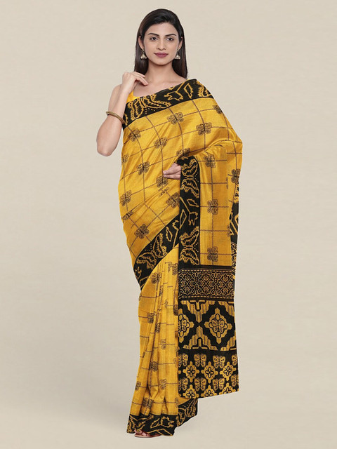 

Pothys Yellow & Black Floral Pure Cotton Saree