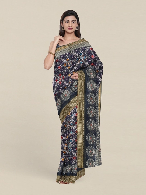 

Pothys Blue And Off White Geometric Print Woven Design Zari Border Saree