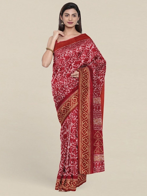 

Pothys Red & Cream-Coloured Floral Zari Saree