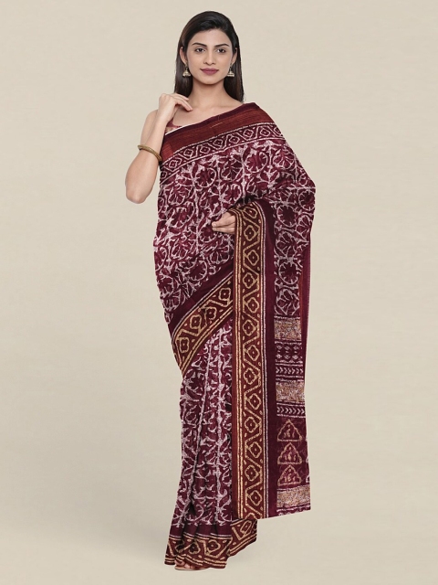 

Pothys Purple & White Floral Zari Saree