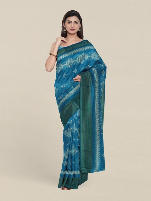 

Pothys Blue & Gold-Toned Ethnic Motifs Zari Saree