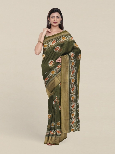 

Pothys Green & Orange Floral Zari Saree
