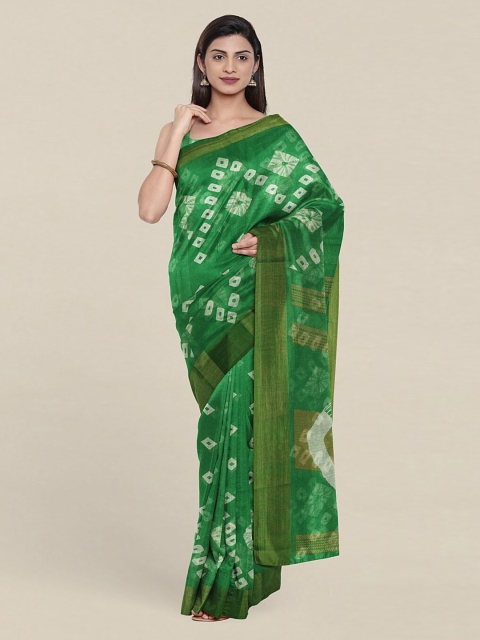 

Pothys Green & White Bandhani Zari Saree