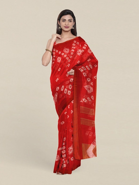 

Pothys Red & Off White Bandhani Zari Saree
