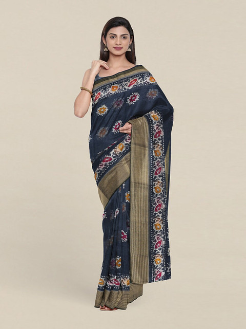

Pothys Grey & Yellow Floral Zari Saree