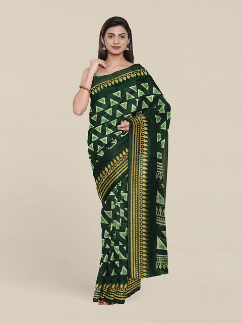 

Pothys Green & Gold-Toned Printed Zari Cotton Saree