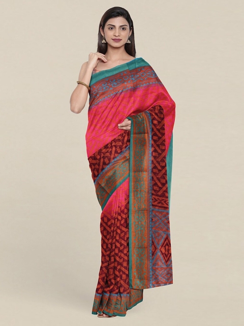 

Pothys Red & Blue Printed Zari Cotton Saree