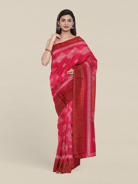 

Pothys Pink & White Ethnic Motifs Printed Cotton Saree