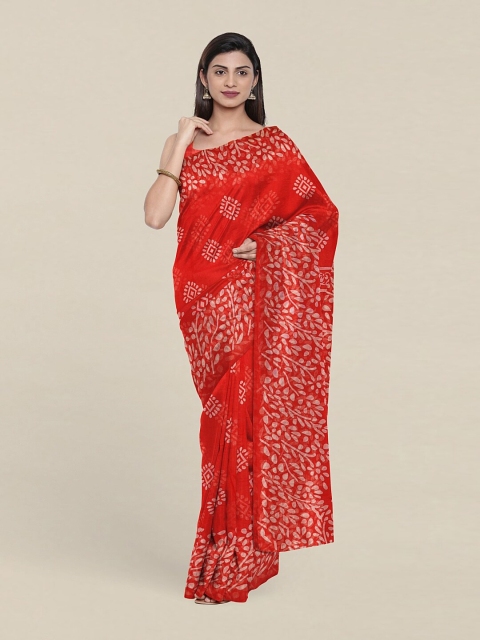 

Pothys Red & Off White Floral Zari Saree