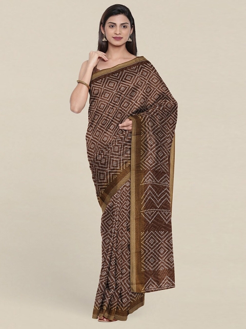 

Pothys Brown & White Bandhani Printed Cotton Saree