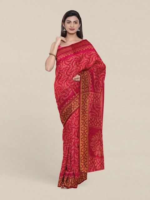 

Pothys Pink & Gold-Toned Ethnic Motifs Zari Saree