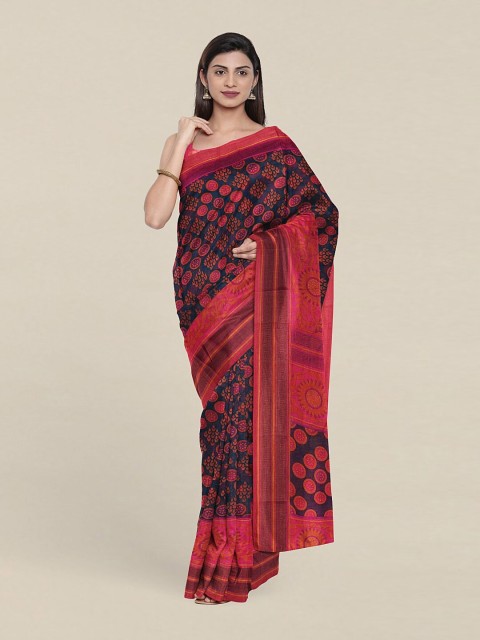 

Pothys Blue & Red Ethnic Motifs Printed Zari Cotton Saree