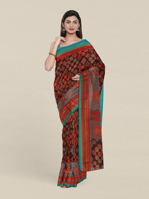 

Pothys Brown & Blue Ethnic Motifs Saree