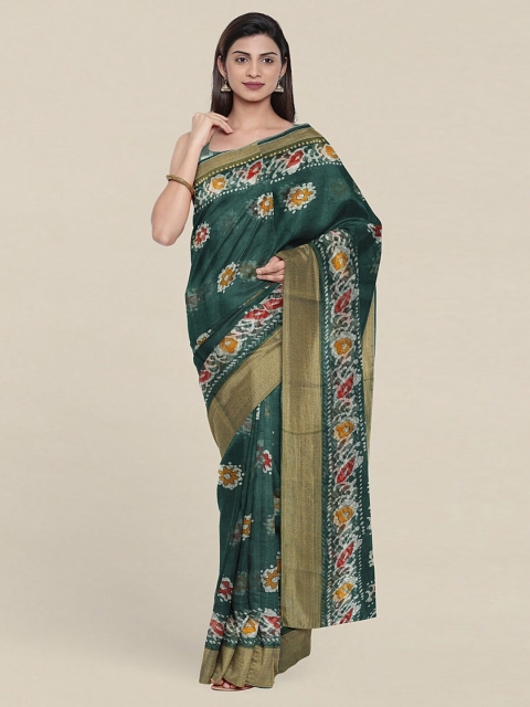 

Pothys Green & Gold-Toned Floral Zari Saree