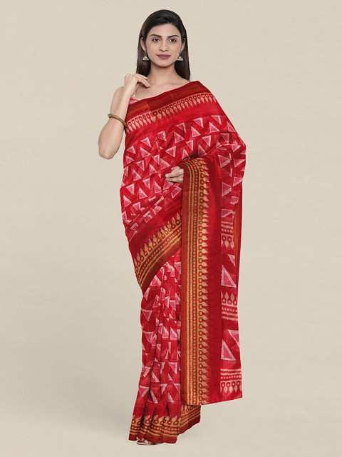 

Pothys Women Red & Gold-Toned Zari Saree