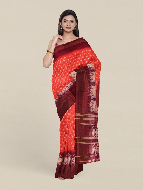 

Pothys Peach-Coloured & Gold-Toned Ethnic Motifs Zari Saree