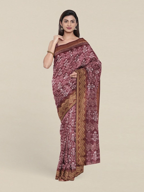 

Pothys Mauve & Gold-Toned Floral Zari Saree