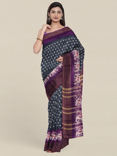 

Pothys Grey & Gold-Toned Ethnic Motifs Zari Saree