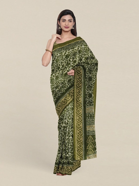 

Pothys Green & Gold-Toned Ethnic Motifs Zari Saree