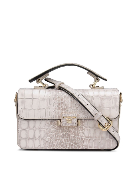 

Da Milano Women White Animal Textured Leather Structured Satchel with Quilted