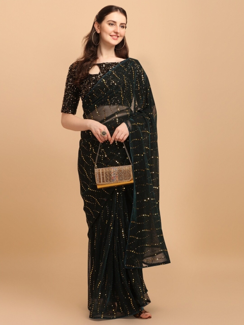 

Amrutam Fab Green Embellished Sequinned Net Saree