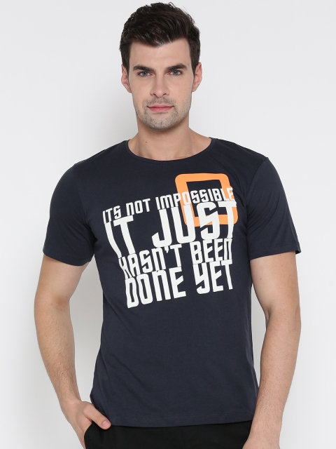 

HRX by Hrithik Roshan Men Navy Printed Round Neck T-shirt, Navy blue