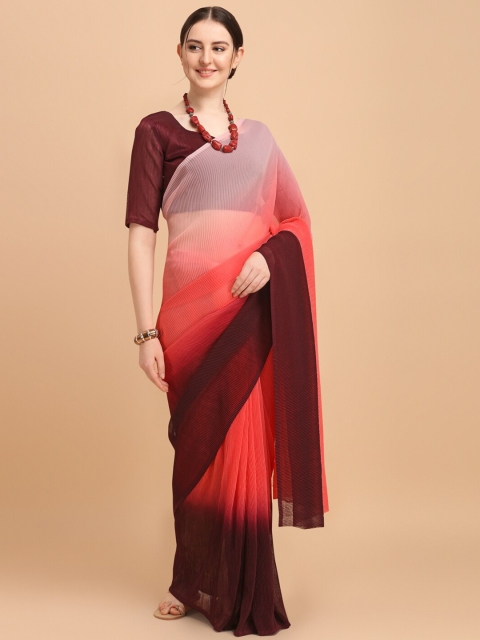 

Amrutam Fab Red & Coral Colourblocked Pure Georgette Saree
