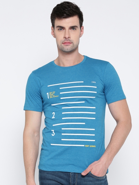 HRX by Hrithik Roshan Men Blue Printed Round Neck T-shirt available at myntra for Rs.209
