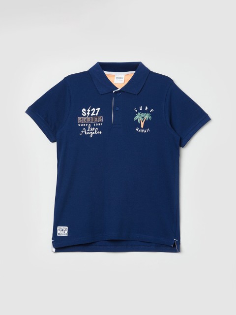 

max Boys Blue Polo Collar Applique T-shirt