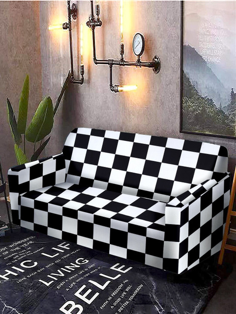 

Cortina Black & White Checked 4-Seater Non-Slip Sofa Cover