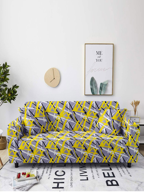 

Cortina Grey & Yellow Printed 4-Seater Sofa Cover