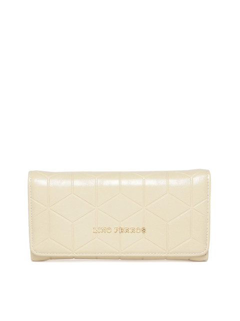 

Lino Perros Women Cream-Coloured Textured Three-Fold Wallet