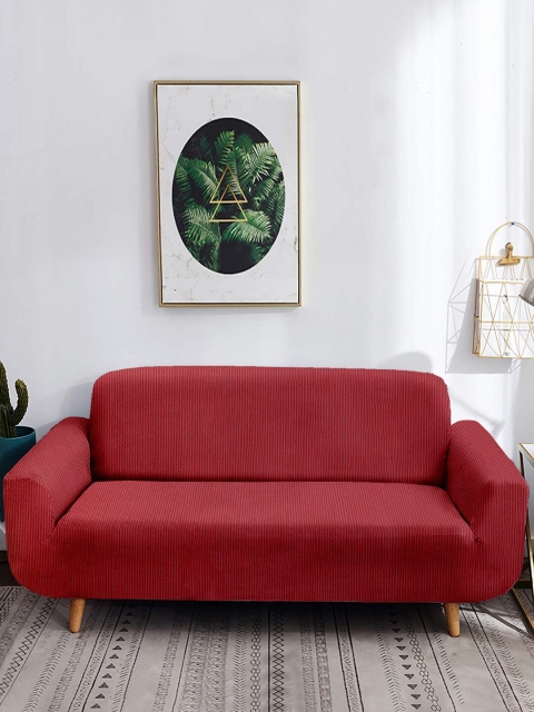 

Cortina Maroon Self Design 4-Seater Sofa Cover