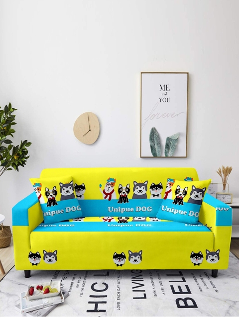 

Cortina Yellow & Blue Printed 4-Seater Sofa Cover