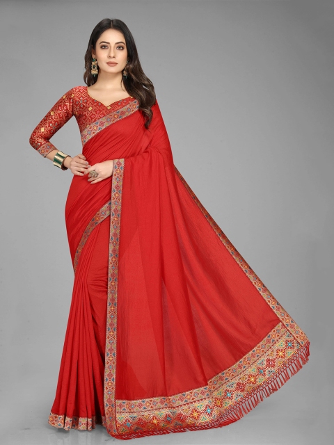 

DEETYA ARTS Red & Gold-Toned Zari Art Silk Banarasi Saree