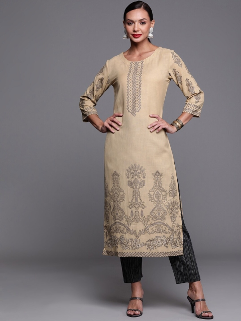 

KALINI Women Beige Ethnic Motifs Embroidered Thread Work Kurta