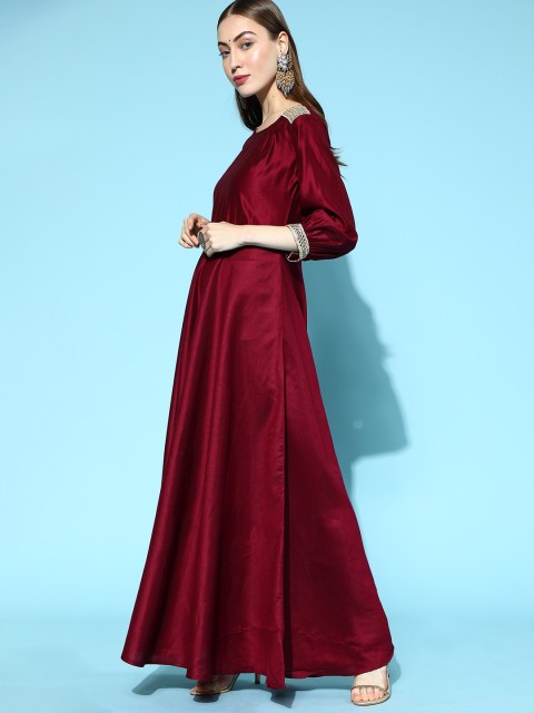 

KALINI Women Maroon Liva Anarkali Kurta With Dupatta and Belt Set