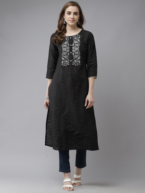 

KALINI Women Yoke Design Thread Work Kurta, Black