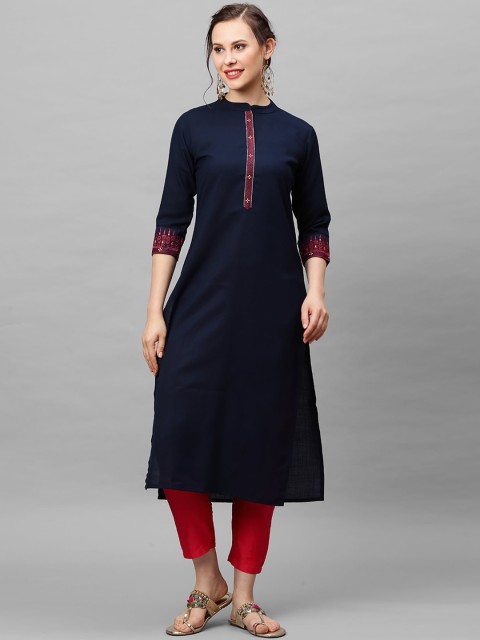 

KALINI Women Navy Blue & Pink Geometric Yoke Design Kurta